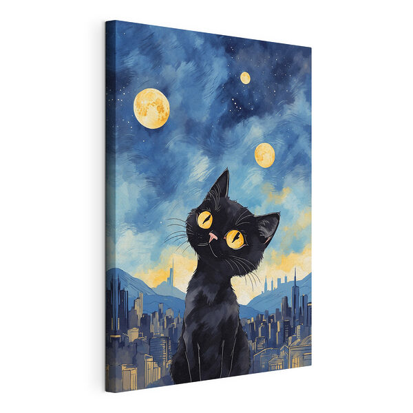 Wandbilder Schwarze Katze mit gelben Augen