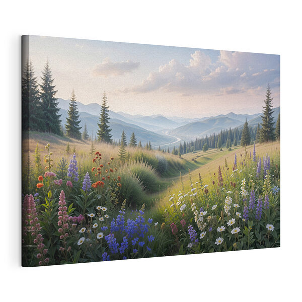 Wandbilder Feld mit Blumen und Bäumen