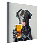 Wandbilder Hund mit Sonnenbrille und einem Glas Bier in der Hand