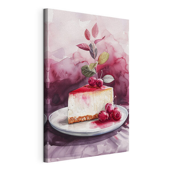Stück Käsekuchen mit Kirschen oben drauf Wandbilder Stück Käsekuchen mit Kirschen oben drauf