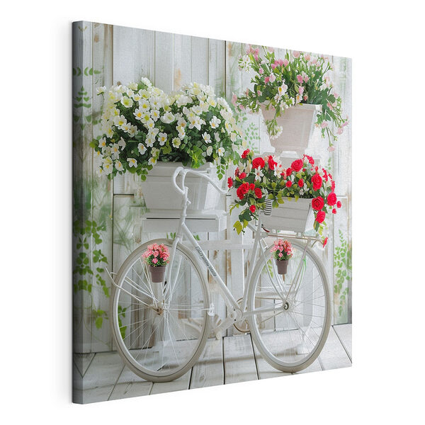 Wandbilder Fahrrad mit Blumen in Körben