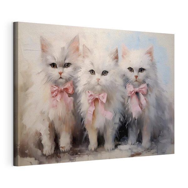 Gruppe von weißen Katzen mit rosa Schleifen Wandbilder Gruppe von weißen Katzen mit rosa Schleifen