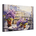Wandbilder Aquarellmalerei eines Balkons mit lila Blumen