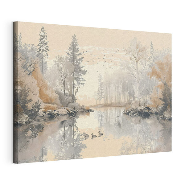 Wandbilder See mit Bäumen und Vögeln