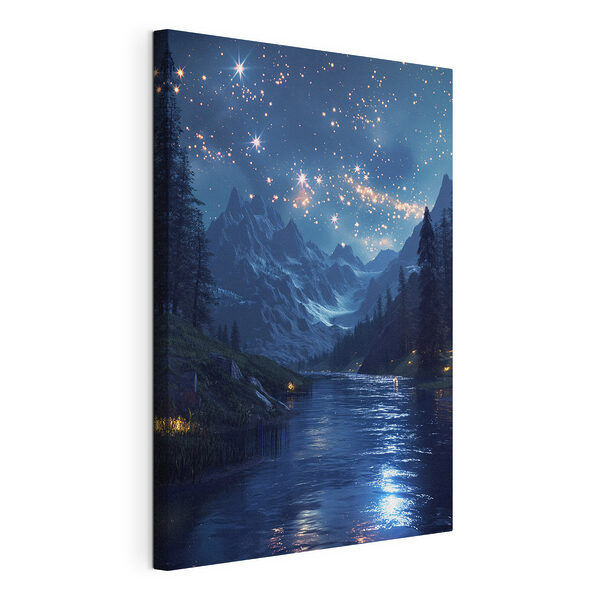 Wandbilder Fluss mit Bäumen und Sternen am Himmel