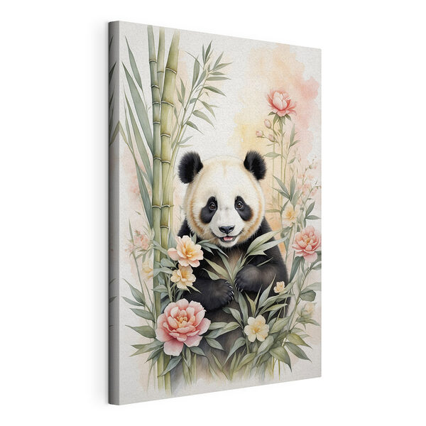 Wandbilder Pandabär mit Blumen und Bambus