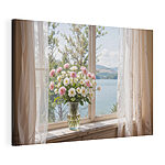 Wandbilder Vase mit Blumen vor einem Fenster