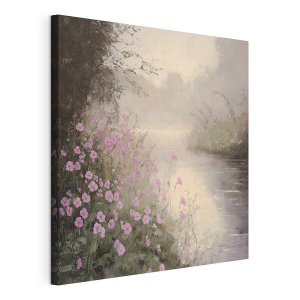 Wandbilder Fluss mit lila Blumen