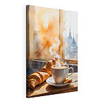 Wandbilder Tasse Kaffee und Croissants auf einem Tisch