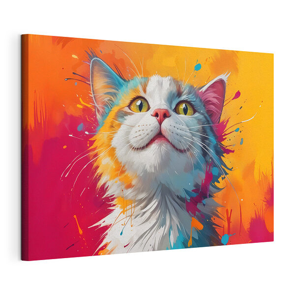 Katze mit bunten Farbspritzern Wandbilder Katze mit bunten Farbspritzern