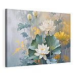 Wandbilder Gemälde mit weißen Blumen und grünen Blättern