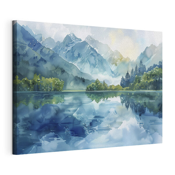 Wasserbild eines Sees mit Bäumen und Bergen im Hintergrund Wandbilder Wasserbild eines Sees mit Bäumen und Bergen im Hintergrund