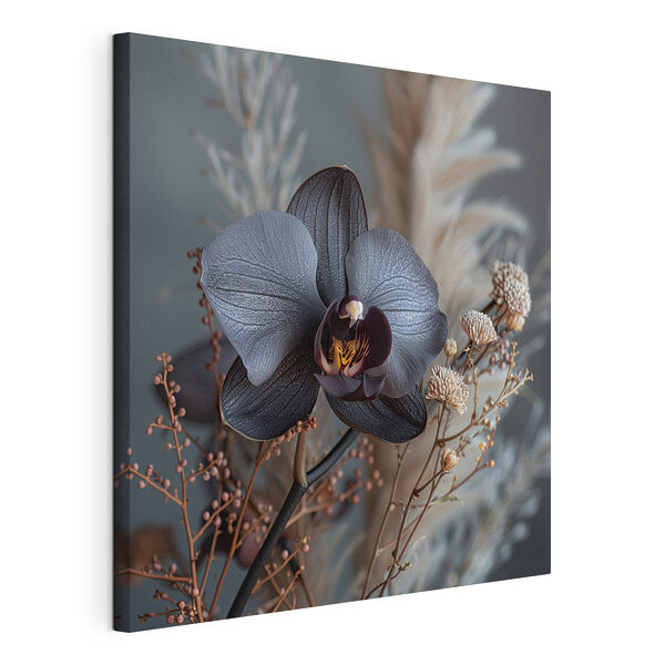 Wandbilder Schwarze Blume mit weißen Blüten