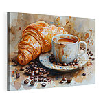 Wandbilder Aquarell einer Tasse Kaffee und eines Croissants