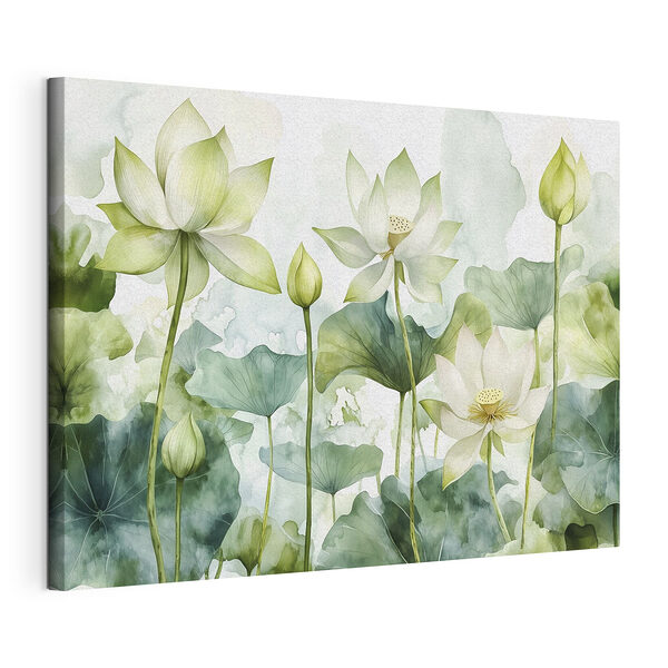 Gemälde mit weißen Blumen und grünen Blättern Wandbilder Gemälde mit weißen Blumen und grünen Blättern