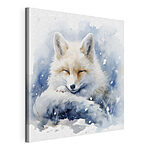 Wandbilder Aquarell eines im Schnee liegenden Fuchses