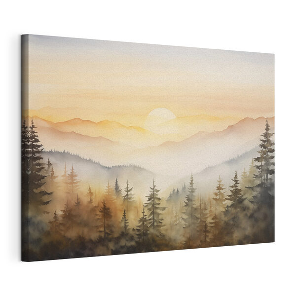 Wandbilder Aquarellmalerei eines Waldes und von Bergen
