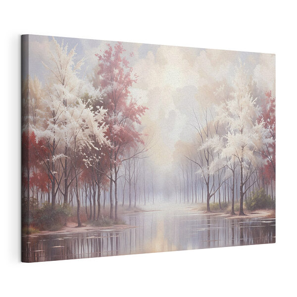 Wandbilder Wasserfläche mit Bäumen und bewölktem Himmel