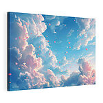 Wandbilder Blauer Himmel mit Wolken und rosa Herzen