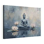 Wandbilder Statue eines im Lotussitz sitzenden Buddhas, umgeben von Wasser