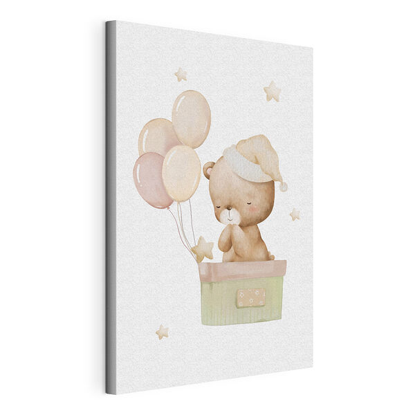 Wandbilder Teddybär in einer Schachtel mit Luftballons