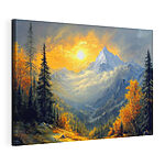 Wandbilder Berglandschaft mit Bäumen und Wolken
