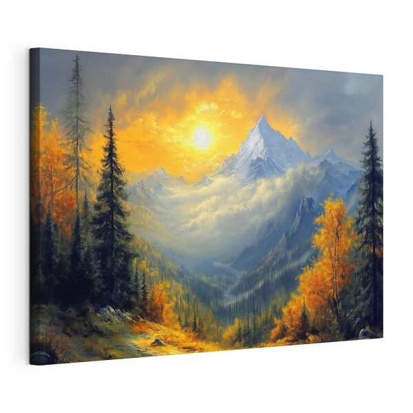 Wandbilder Berglandschaft mit Bäumen und Wolken