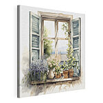 Wandbilder Aquarellmalerei eines Fensters mit Topfpflanzen