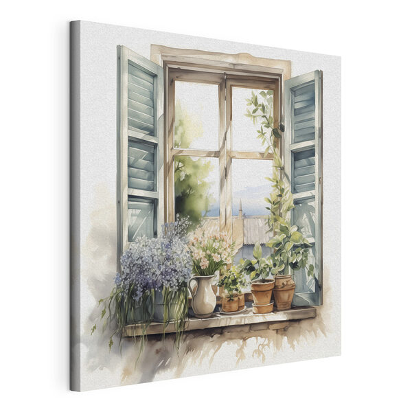 Aquarellmalerei eines Fensters mit Topfpflanzen Wandbilder Aquarellmalerei eines Fensters mit Topfpflanzen
