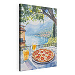 Wandbilder Aquarellmalerei einer Pizza und Getränke auf einem Tisch