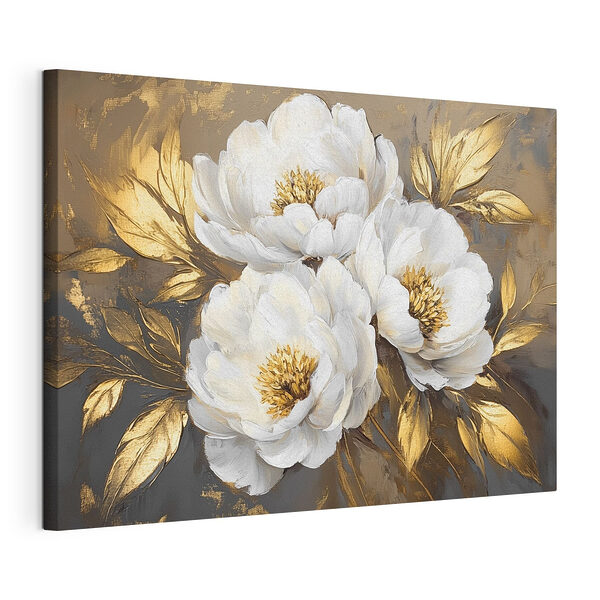 Wandbilder Elegante weiße Blumen mit goldenen Akzenten