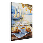 Wandbilder Aquarellmalerei eines Tisches mit Kaffee und Croissants