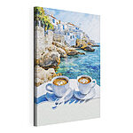 Wandbilder Zwei Tassen Kaffee auf einem Tisch am Wasser