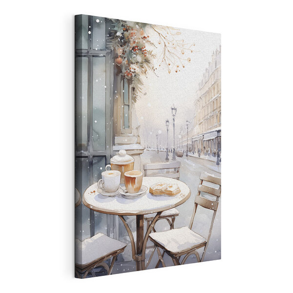 Wandbilder Tisch mit Kaffeetassen und Croissants darauf