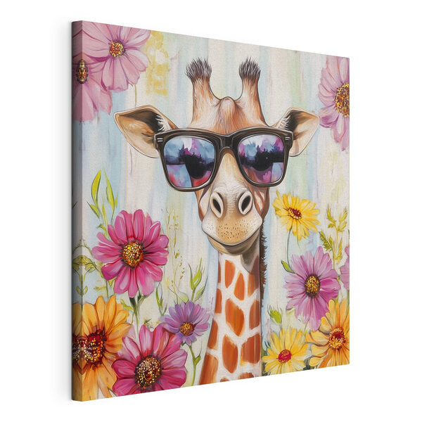Wandbilder Giraffe mit Sonnenbrille und Blumen