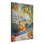 Wandbilder Glas Orangensaft mit Orangen im Hintergrund