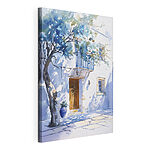 Wandbilder Aquarell eines Gebäudes mit einem Baum und einem Balkon