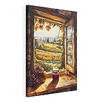 Wandbilder Fenster mit Blick auf einen Weinberg und ein Glas Marmelade
