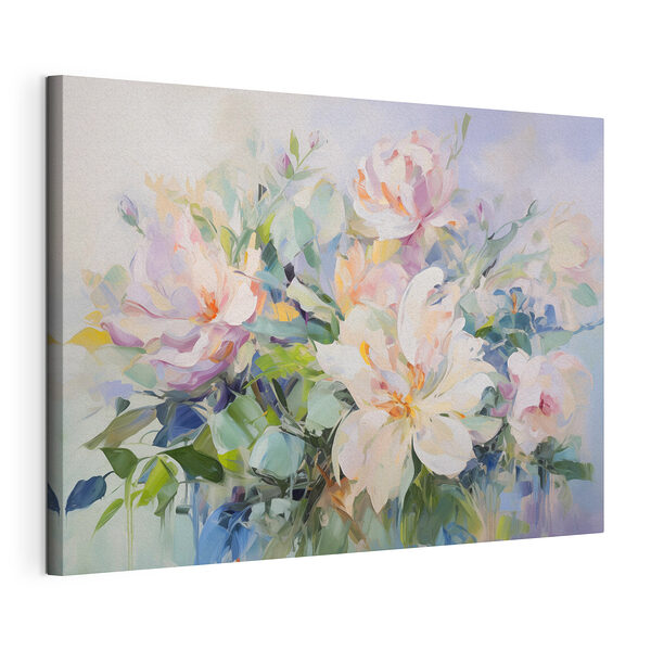 Wandbilder Gemälde mit Blumen auf blauem Hintergrund