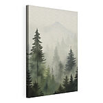 Wandbilder Nebliger Wald mit Bäumen und einem Berg im Hintergrund