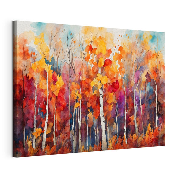 Aquarellmalerei von Bäumen mit orangefarbenen und violetten Blättern Wandbilder Aquarellmalerei von Bäumen mit orangefarbenen und violetten Blättern