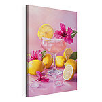 Wandbilder Glas mit rosa Getränk und Zitronen