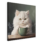 Wandbilder Katze hält eine Tasse