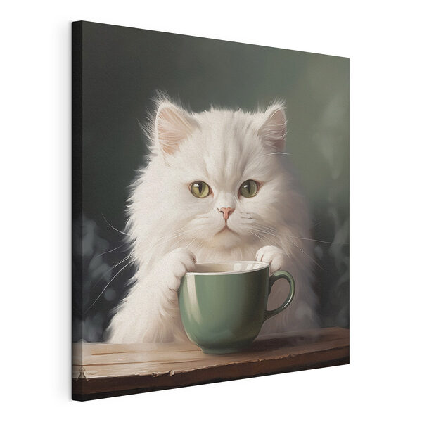 Katze hält eine Tasse Wandbilder Katze hält eine Tasse