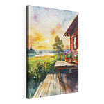 Wandbilder Aquarellmalerei eines Hauses mit Blumen auf einem Tisch