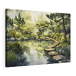 Wandbilder Aquarell eines Weges, der zu einem Teich führt