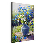 Wandbilder Blaue Kornblumen mit Gänseblümchen in Vase