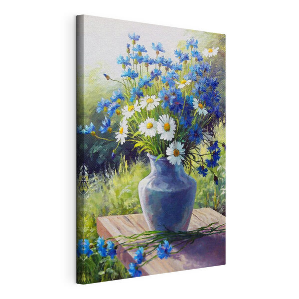 Blaue Kornblumen mit Gänseblümchen in Vase Wandbilder Blaue Kornblumen mit Gänseblümchen in Vase