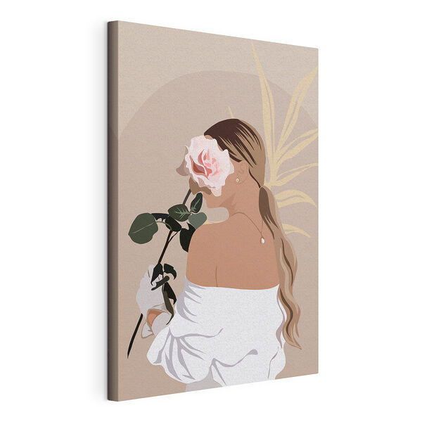 Wandbilder Anmutige Frau mit einer rosa Rose
