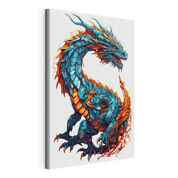 Wandbilder Blauer und orangefarbener Drache